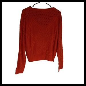 NWOT Women's Orange Knit Sweater Size S Geometric Pattern Long Sleeve Crew Neck